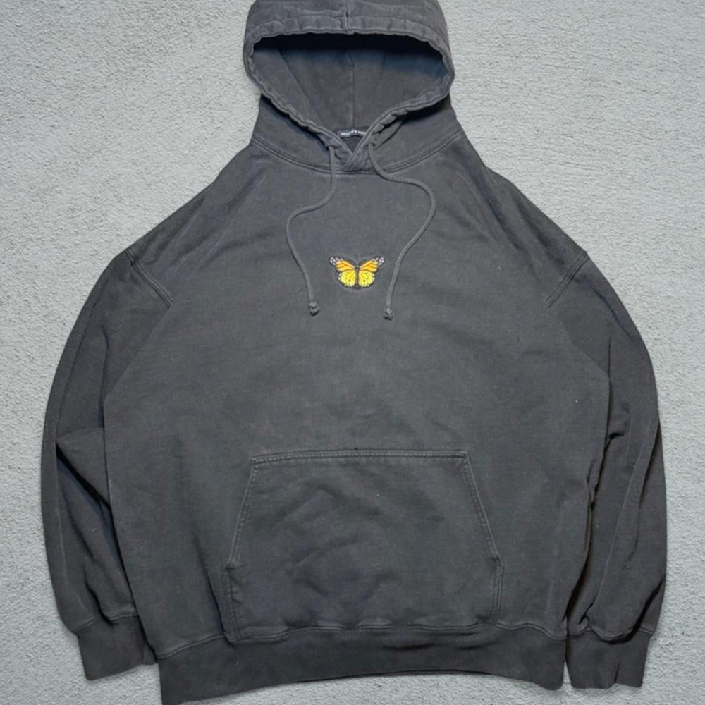 Brandy Melville Black Butterfly Graphic Hoodie Oversized Sweatshirt One Size
